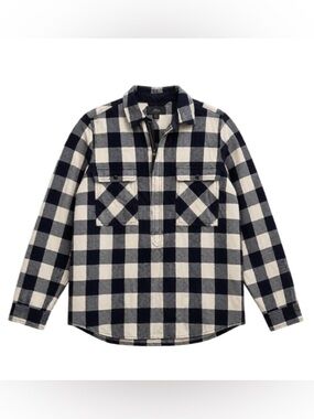 J. Crew Plaid Half‑Zip Flannel Shirt Jacket - Navy & White
